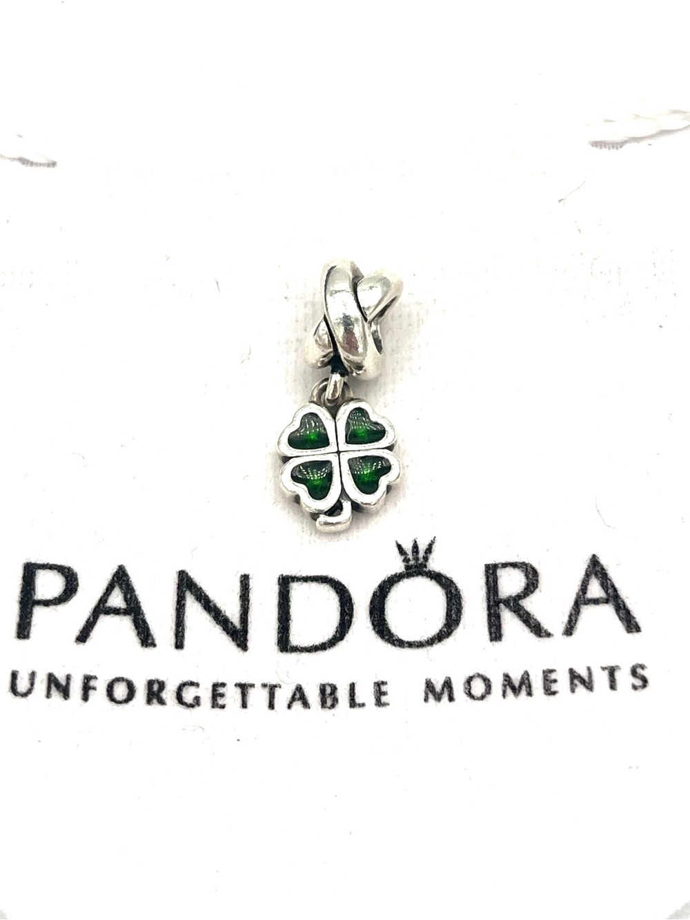 Pandora Silver Four-Leaf Clover Charm with Green Enamel Lucky Shamrock - Picture 1 of 6